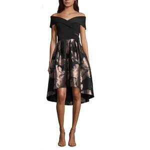 Xscape Womens Off-The-Shoulder Maxi Fit & Flare Dress Navy 6